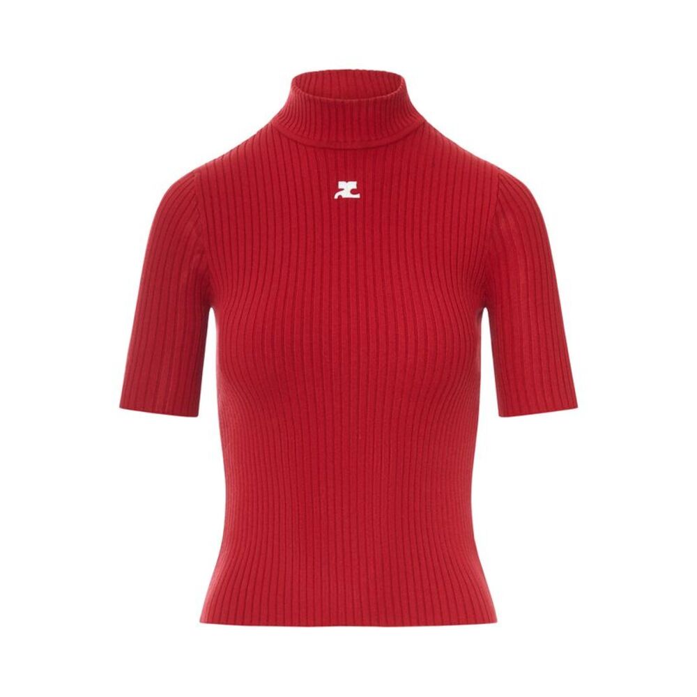 Courreges Women Reedition Short Sleeves Rib Knit Sweater